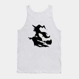 Witch Flying on Broom Stick Black Silhouette Tank Top